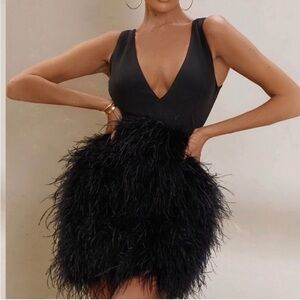 Club L London Black Feather Mini Dress